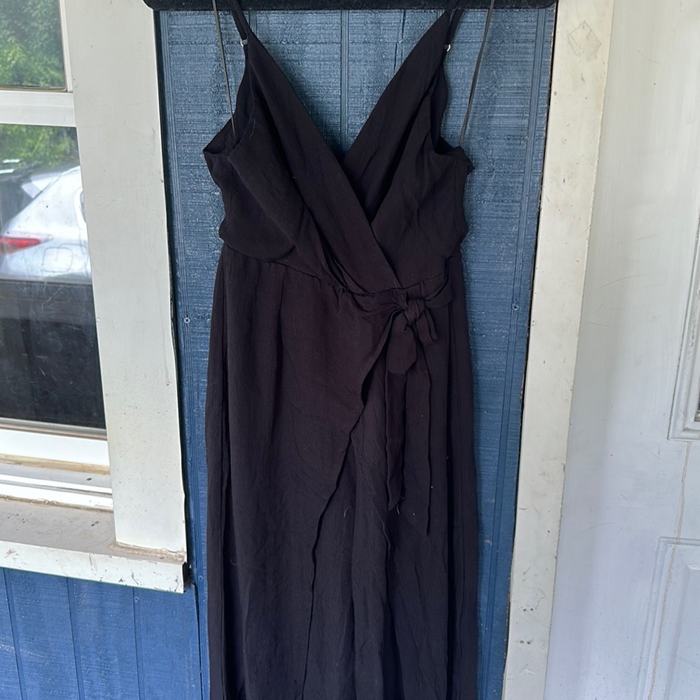 Double leg slit curtain jumpsuit